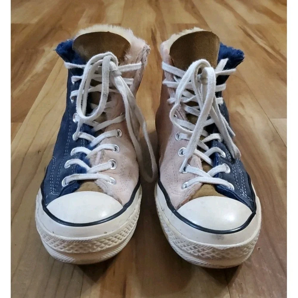 Converse Chuck 70 High Suede Fur Size W 10.5 M 8.5 Navy Blue Pink 166319C